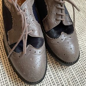 Sz 10 Great Moments by Jeffrey Campbell oxfords Gray leather and black calf fur
